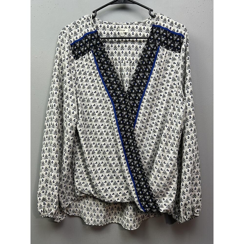 AX Studio Blouse Womens Large Boho Floral V Neck Long Sleeve Top
